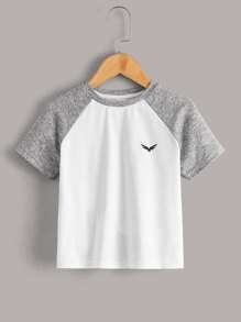 SHEIN Toddler Boys Raglan Sleeve Bird Print Tee - White - View 1