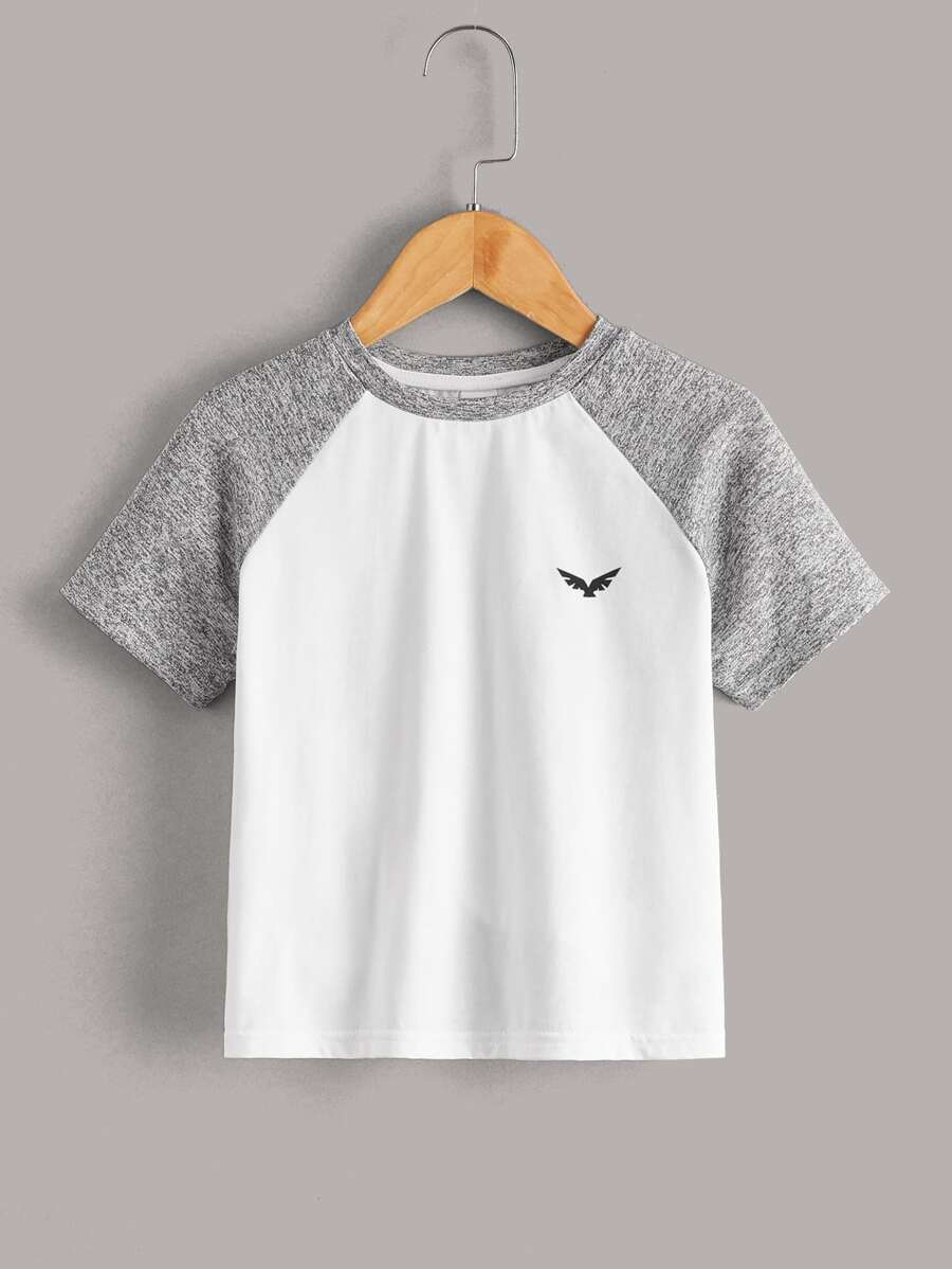 SHEIN Toddler Boys Raglan Sleeve Bird Print Tee - White - View 1
