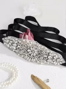 1 chiếc thắt lưng cô dâu, thắt lưng váy nữ, thắt lưng váy cưới, thắt lưng đính pha lê và đá quý, thắt lưng váy cưới phong cách hoàng gia Halloween Valentine. - Bạc - Xem 4