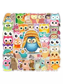 50 piezas Pegatina con patrón de búho de dibujos animados - Multicolor - Ver 1