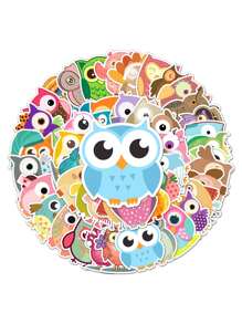 50 piezas Pegatina con patrón de búho de dibujos animados - Multicolor - Ver 2