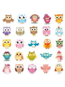 50 piezas Pegatina con patrón de búho de dibujos animados - Multicolor - Ver 3
