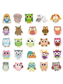 50 piezas Pegatina con patrón de búho de dibujos animados - Multicolor - Ver 4