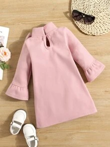 Cô Gái Trẻ Nơ mặt trước tay áo lá sen Hỗn hợp len Đầm - Hồng - Xem 2