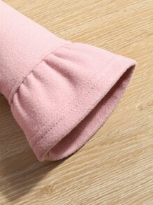 Cô Gái Trẻ Nơ mặt trước tay áo lá sen Hỗn hợp len Đầm - Hồng - Xem 4