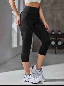 Powerista Capris Workout Leggings Absorbs Sweat Breathable Fishnet Insert Gym Tights Yoga Women Pants - Black - View 5