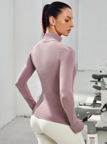 Easithlete High Stretch Zip Up Warming Softness Sports Jacket - Dusty Pink - View 2