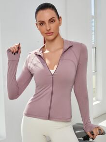 Easithlete High Stretch Zip Up Warming Softness Sports Jacket - Dusty Pink - View 4