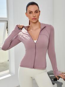 Easithlete High Stretch Zip Up Warming Softness Sports Jacket - Dusty Pink - View 5