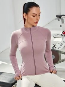 Easithlete High Stretch Zip Up Warming Softness Sports Jacket - Dusty Pink - View 6