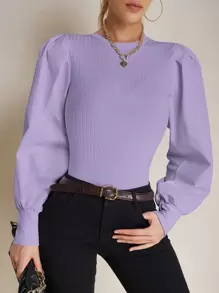 SHEIN LUNE Top de manga farol tejido de canalé