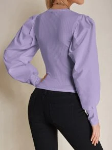 SHEIN LUNE Top de manga farol tejido de canalé