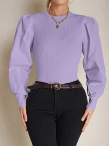 SHEIN LUNE Top de manga farol tejido de canalé