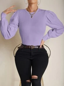 SHEIN LUNE Top de manga farol tejido de canalé