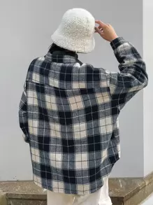 DAZY Loose Casual Brushed Cardigan Top Jacket Long Sleeve Shirt Fall Tops Plaid