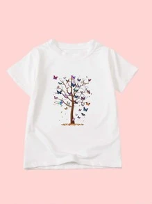 Niñas Camiseta árbol & con estampado de mariposa - Blanco - Ver 1