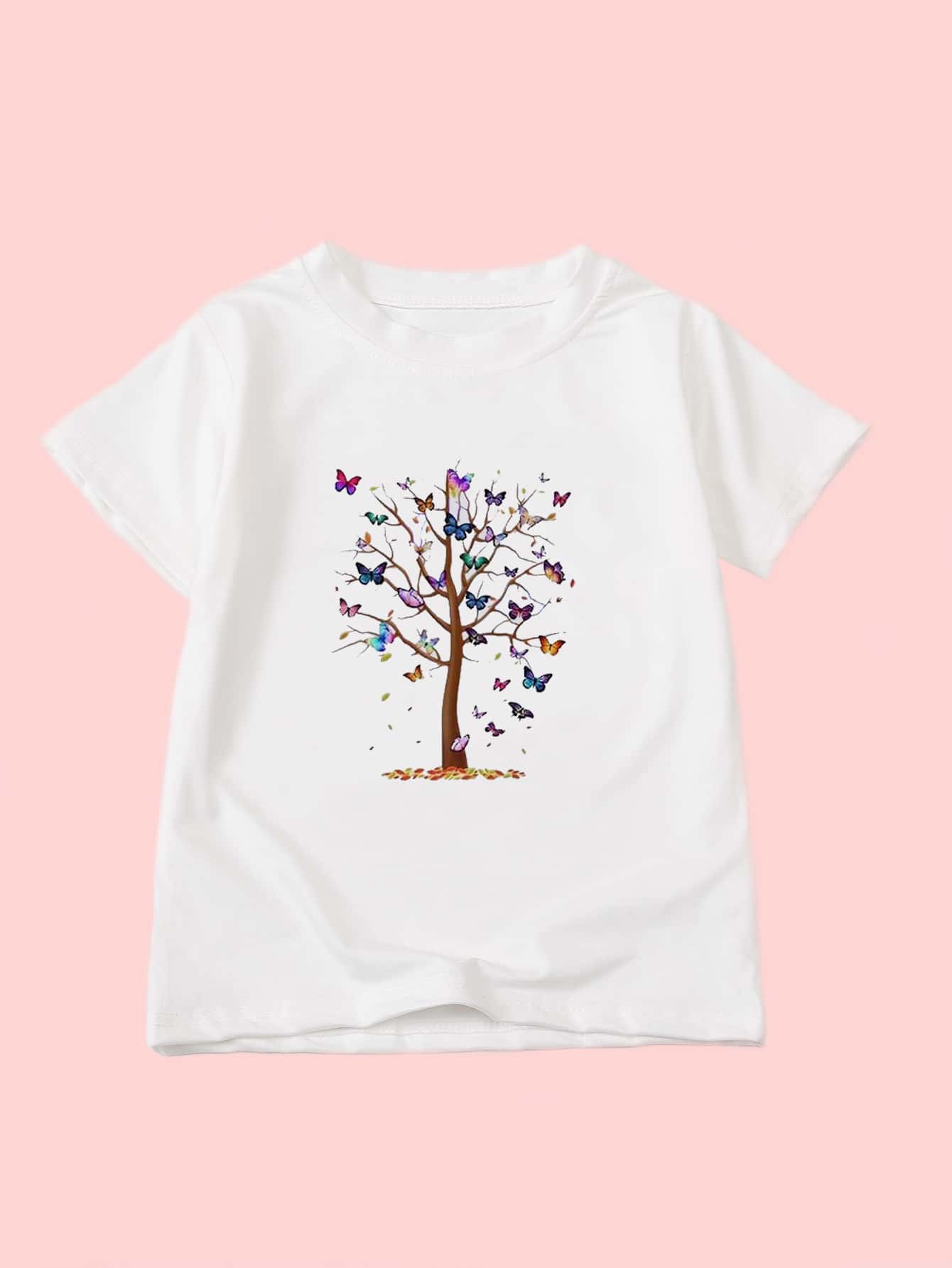 Niñas Camiseta árbol & con estampado de mariposa - Blanco - Ver 1