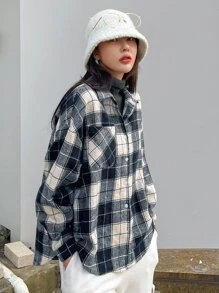 DAZY Loose Casual Brushed Cardigan Top Jacket Long Sleeve Shirt Fall Tops Plaid