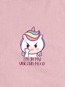 SHEIN Qutie Áo phông đồ họa Unicorn & Slogan Tôi đang ở trong tâm trạng kỳ lân của mình - Màu Hồng baby - Xem 3