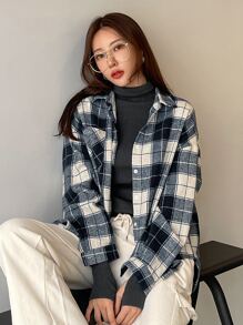 DAZY Loose Casual Brushed Cardigan Top Jacket Long Sleeve Shirt Fall Tops Plaid