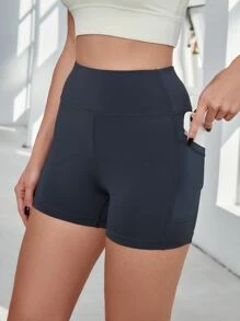 Yoga Basic Absorbs Sweat Breathable Softness Sports Shorts With Phone Pocket - Dark Grey - View 3