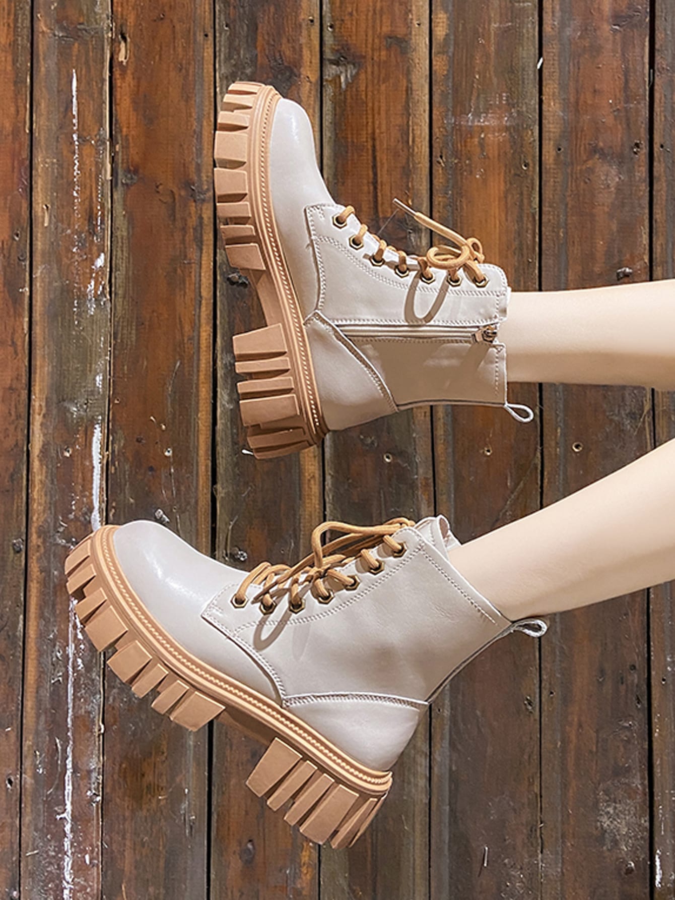 Our Side Zip Lace Up Front Combat Boots is such a vibe - ROMWE