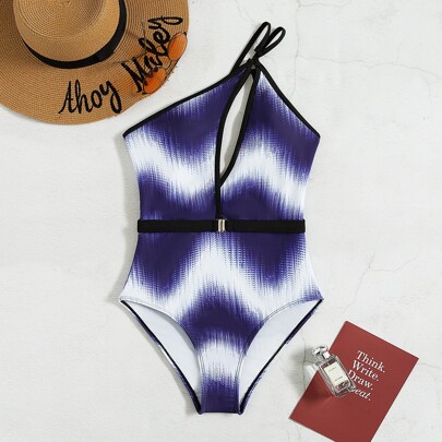 Ring Linked One Shoulder One Piece Swimsuit