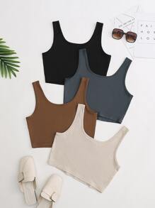 SHEIN Unity 4入組素色背心上衣 - 彩色 - 查看 2