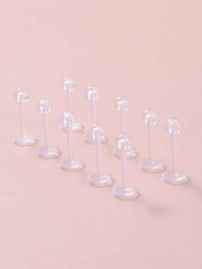 اقراط مسمار شفاف مع خاتم شفاة نمط الفهد 10 قطع