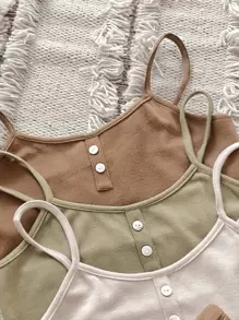 3sets Single Breasted Cami Top & Tie Front Shorts Lounge Set - Multicolor - View 3