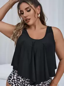 SHEIN Swim Curve Plus Hanky Hem Bikini Top, For Summer Beach Vacation - Black - View 1