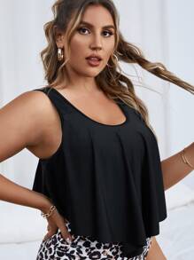 SHEIN Swim Curve Plus Hanky Hem Bikini Top, For Summer Beach Vacation - Black - View 3