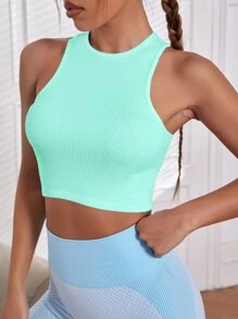 Gameset SHEIN Sport Solid Racer Back Crop Sports Tank Top Fitted Shirt - Mint Blue - View 3