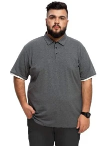 Hombres Camisa polo unido en contraste - Gris Oscuro - Ver 1