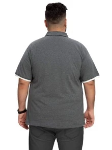 Hombres Camisa polo unido en contraste - Gris Oscuro - Ver 2