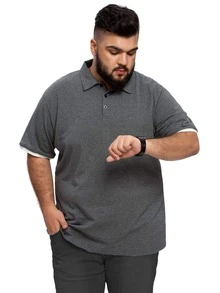 Hombres Camisa polo unido en contraste - Gris Oscuro - Ver 3