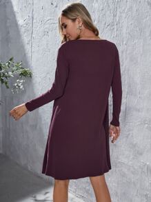 SHEIN Maternity Button Front Cami Dress & Robe Set - Maroon - View 2