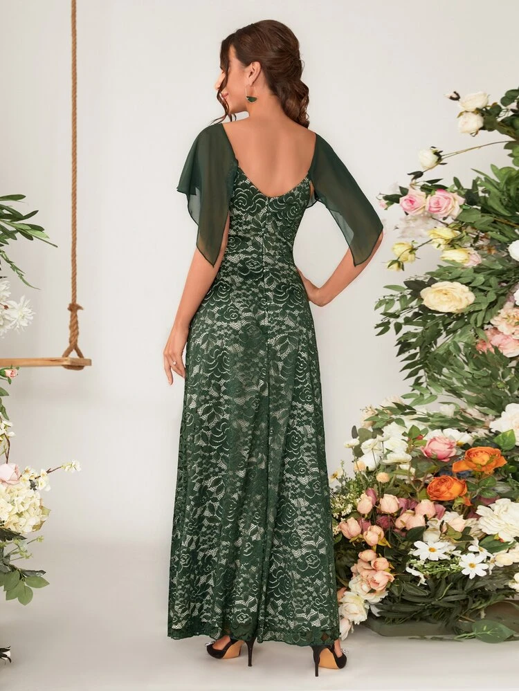 Butterfly Sleeve Lace Maxi Bridesmaid Dress