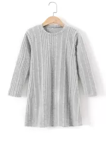 Girls Ribbed Knit Jumper Dress - Light Grey - View 1