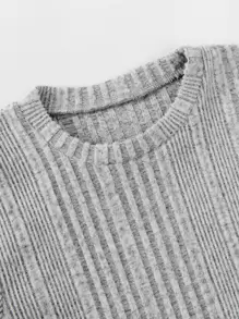 Girls Ribbed Knit Jumper Dress - Light Grey - View 3