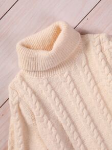 Toddler Girls Cable Knit Turtleneck Jumper - Baby Pink - View 4
