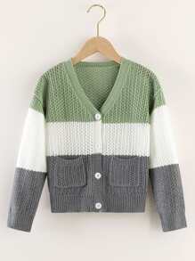 Boys Colourblock Pointelle Knit Drop Shoulder Cardigan - Multicolor - View 1