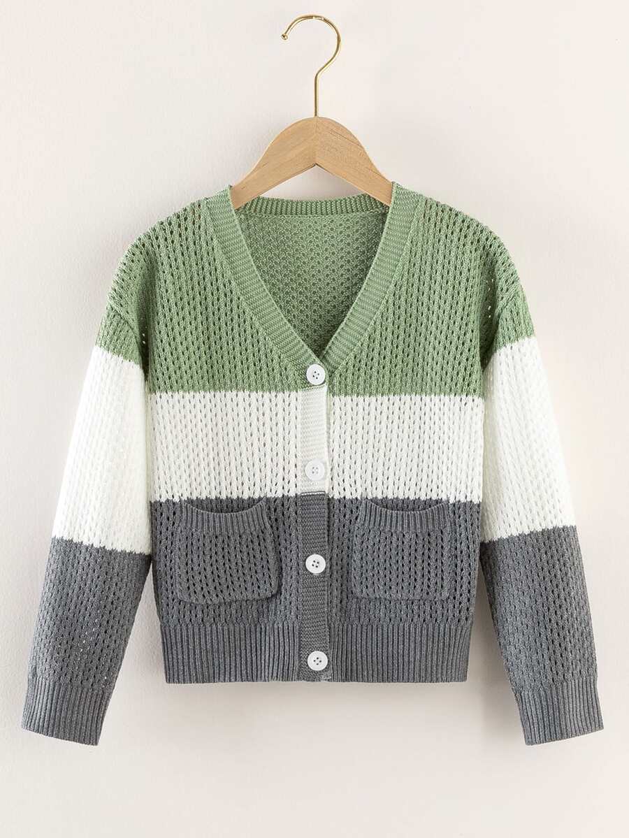 Boys Colourblock Pointelle Knit Drop Shoulder Cardigan - Multicolor - View 1