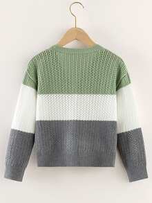 Boys Colourblock Pointelle Knit Drop Shoulder Cardigan - Multicolor - View 2