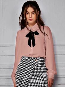 BizChic Peter-pan Collar Puff Sleeve Blouse Workwear - Dusty Pink - View 3