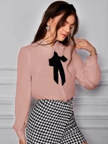 BizChic Peter-pan Collar Puff Sleeve Blouse Workwear - Dusty Pink - View 4