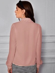 BizChic Peter-pan Collar Puff Sleeve Blouse Workwear - Dusty Pink - View 5