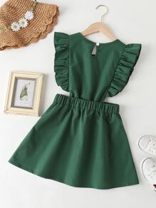 Girls Ruffle Trim Keyhole Back Dress - Dark Green - View 2