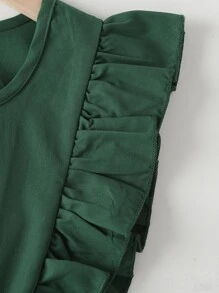 Girls Ruffle Trim Keyhole Back Dress - Dark Green - View 4