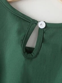 Girls Ruffle Trim Keyhole Back Dress - Dark Green - View 5